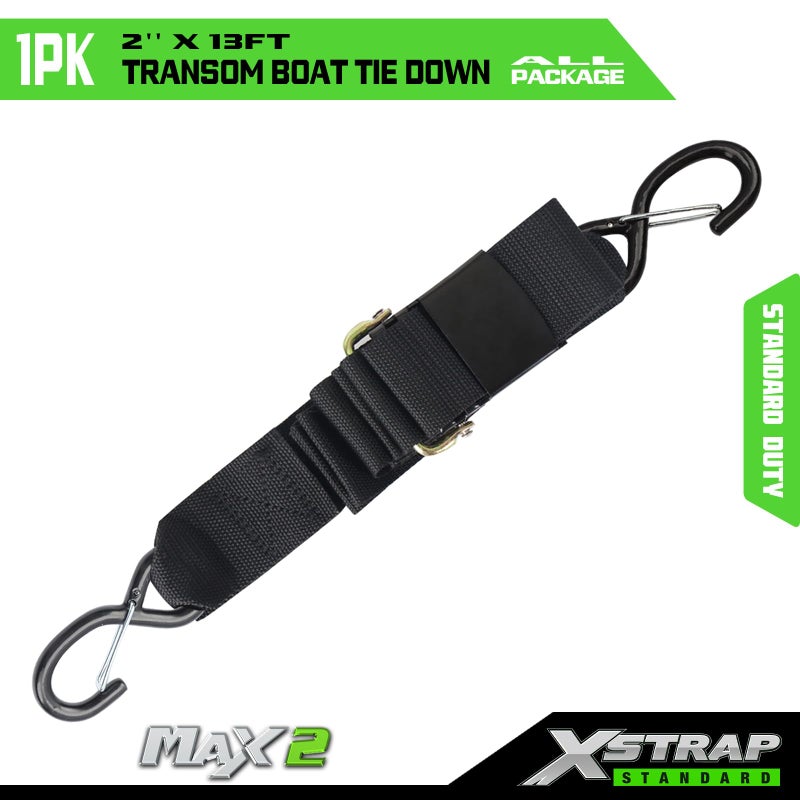 XSTRAP STANDARD 1PK 2''x 13' Gunwale Transom Boat Tie-Down, Marine Boat Trailer Strap with Hooks - Image 2